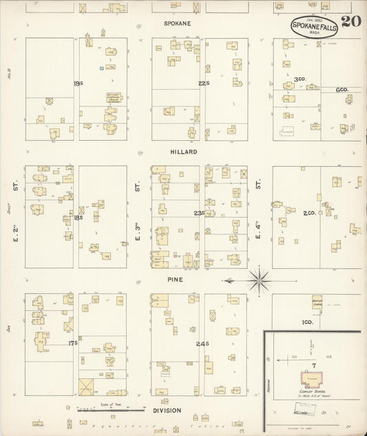 Sanborn Fire Insurance Map from Spokane, Spokane County, Washington (1890), Sheet #0020 - Historic Sanborn Fire Insurance Map Print, vintage old map wall art, antique decor, genealogy gift, Washington Washington map
