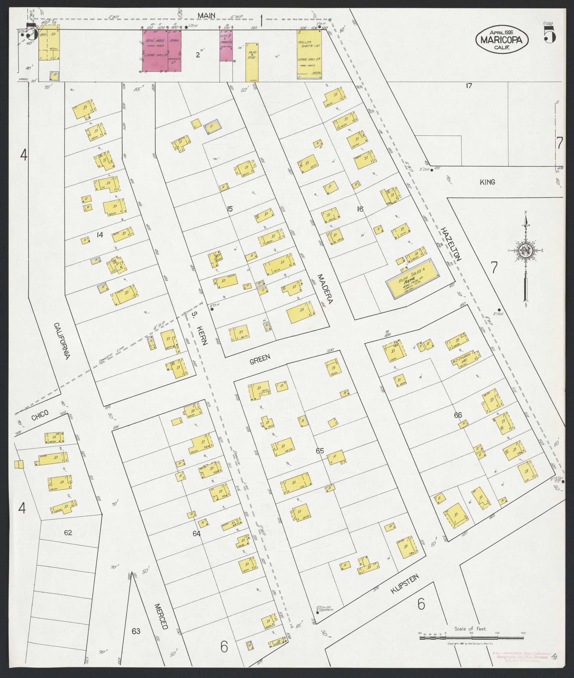 Sanborn Fire Insurance Map from Maricopa, Kern County, California (1926), Sheet #0005 - Complete Map Set gallery image, historic Sanborn map, vintage wall art, California California