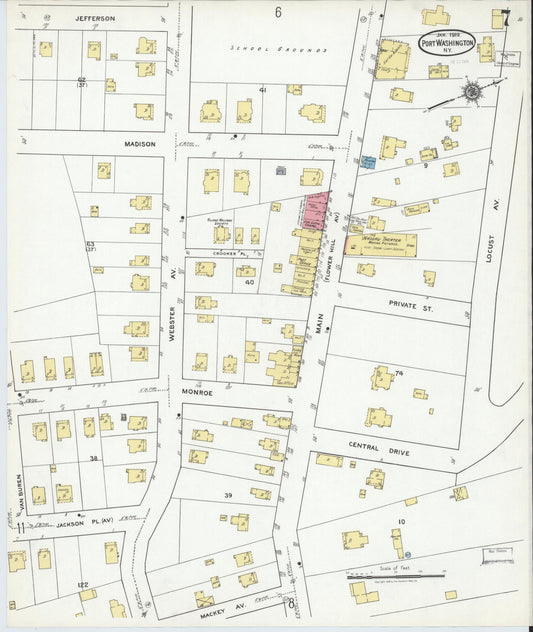 Sanborn Fire Insurance Map from Port Washington, Nassau County, New York (1919), Sheet #0007 - Historic Sanborn Fire Insurance Map Print, vintage old map wall art, antique decor, genealogy gift, New York New York map