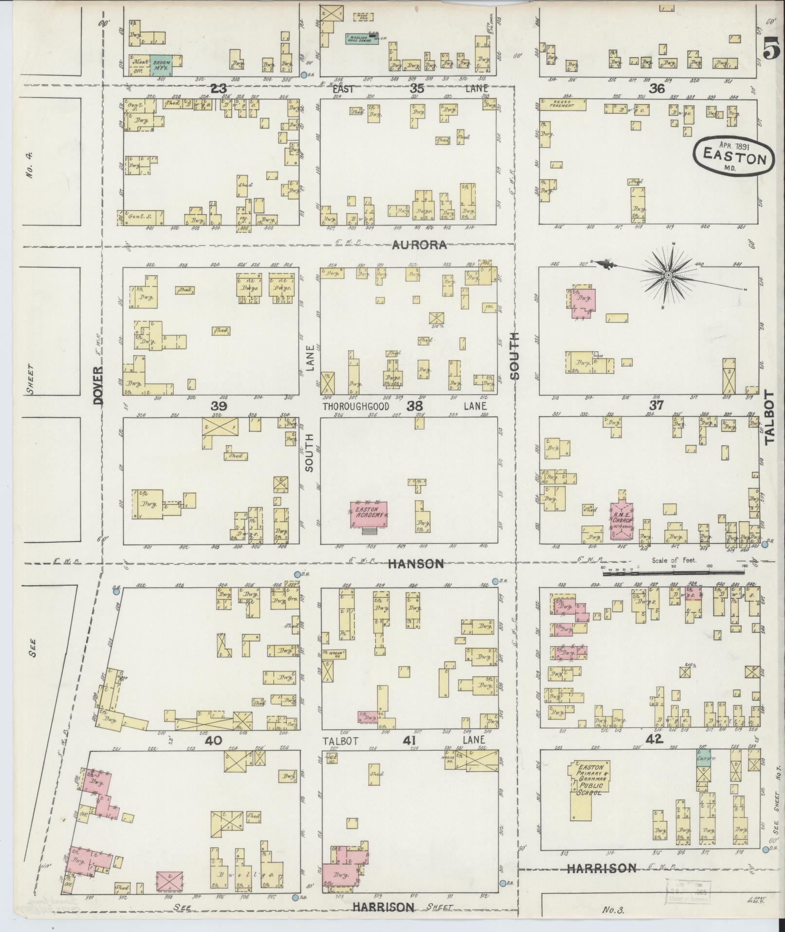 Sanborn Fire Insurance Map from Easton, Talbot County, Maryland (1891), Sheet #0005 - Historic Sanborn Fire Insurance Map Print, vintage old map wall art, antique decor, genealogy gift, Maryland Maryland map