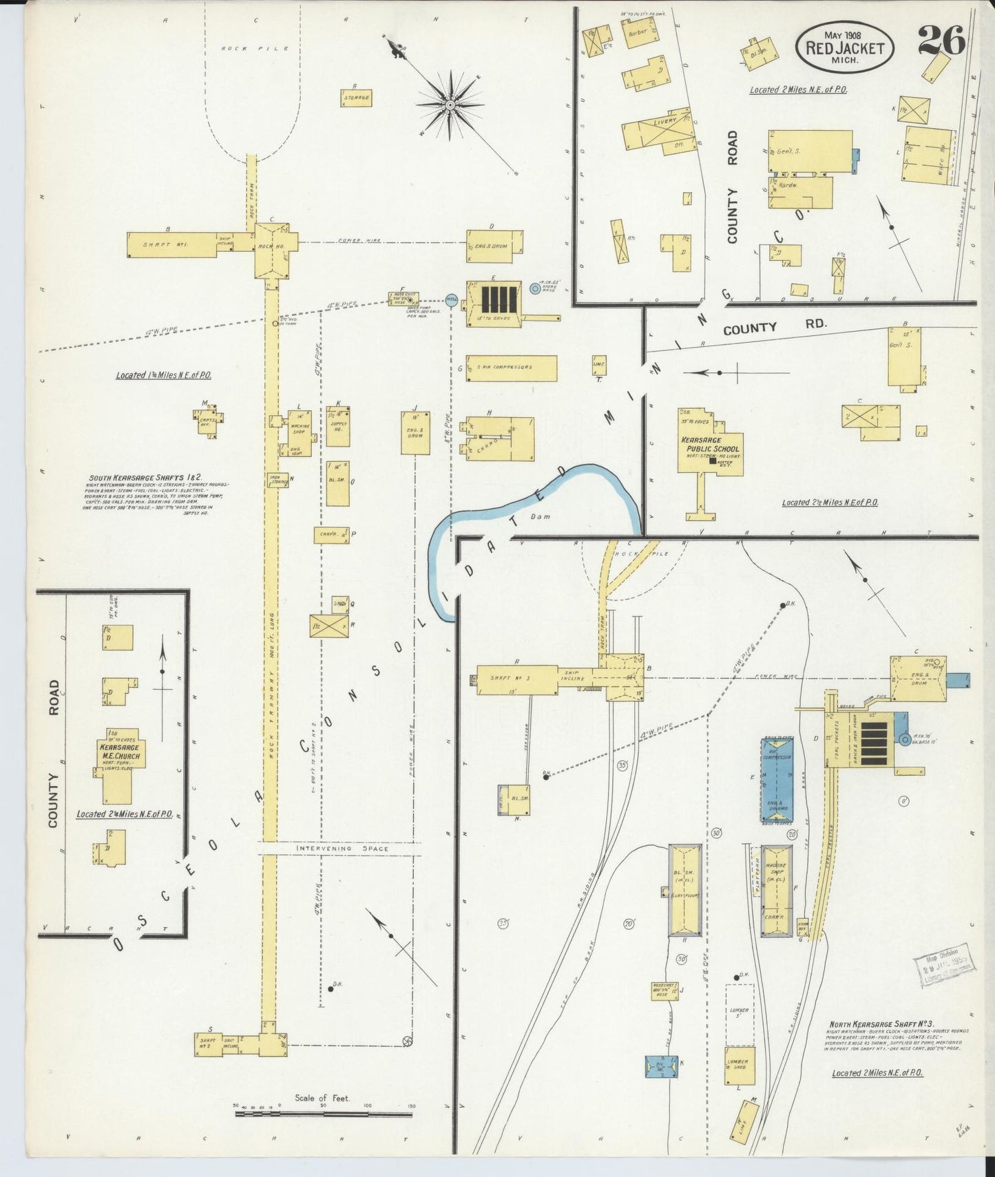 Sanborn Fire Insurance Map from Red Jacket, Houghton County, Michigan (1908), Sheet #0026 - Complete Map Set gallery image, historic Sanborn map, vintage wall art, Michigan Michigan