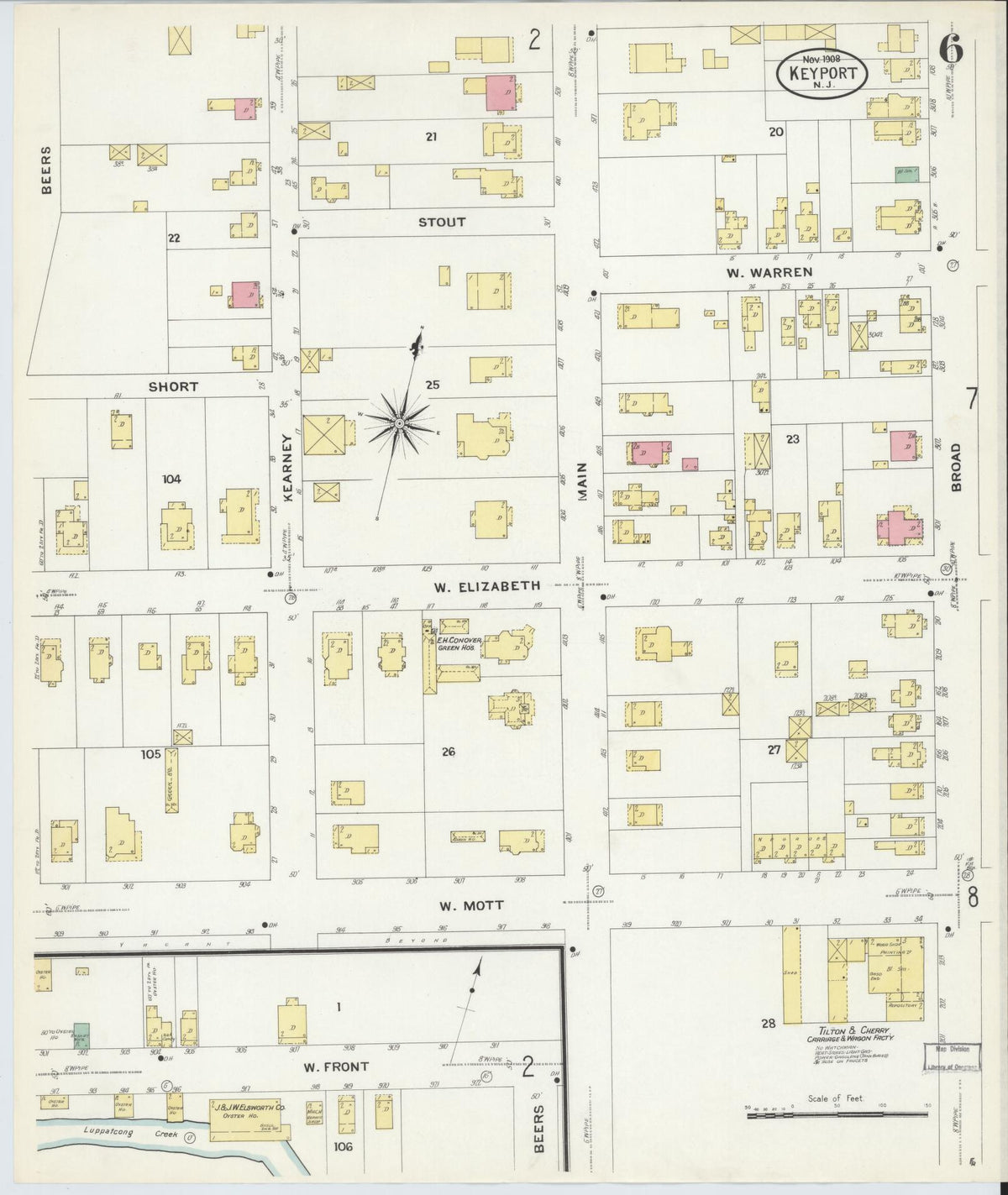 Sanborn Fire Insurance Map from Keyport, Monmouth County, New Jersey (1908), Sheet #0006 - Historic Sanborn Fire Insurance Map Print, vintage old map wall art, antique decor, genealogy gift, New Jersey New Jersey map