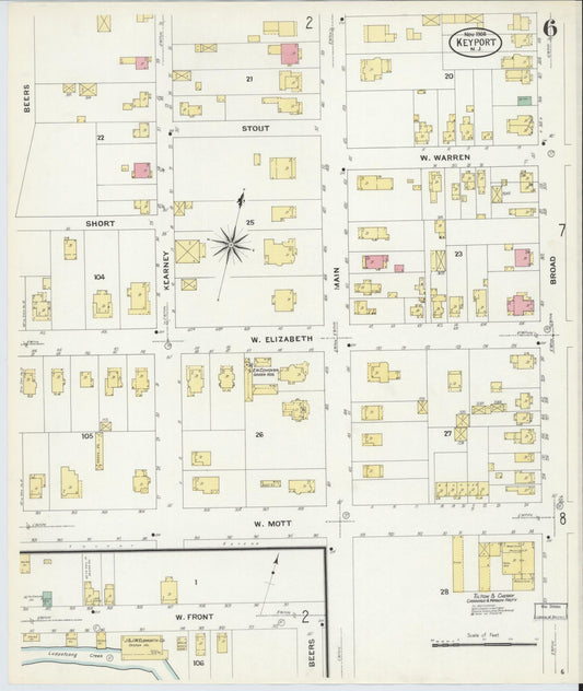 Sanborn Fire Insurance Map from Keyport, Monmouth County, New Jersey (1908), Sheet #0006 - Historic Sanborn Fire Insurance Map Print, vintage old map wall art, antique decor, genealogy gift, New Jersey New Jersey map