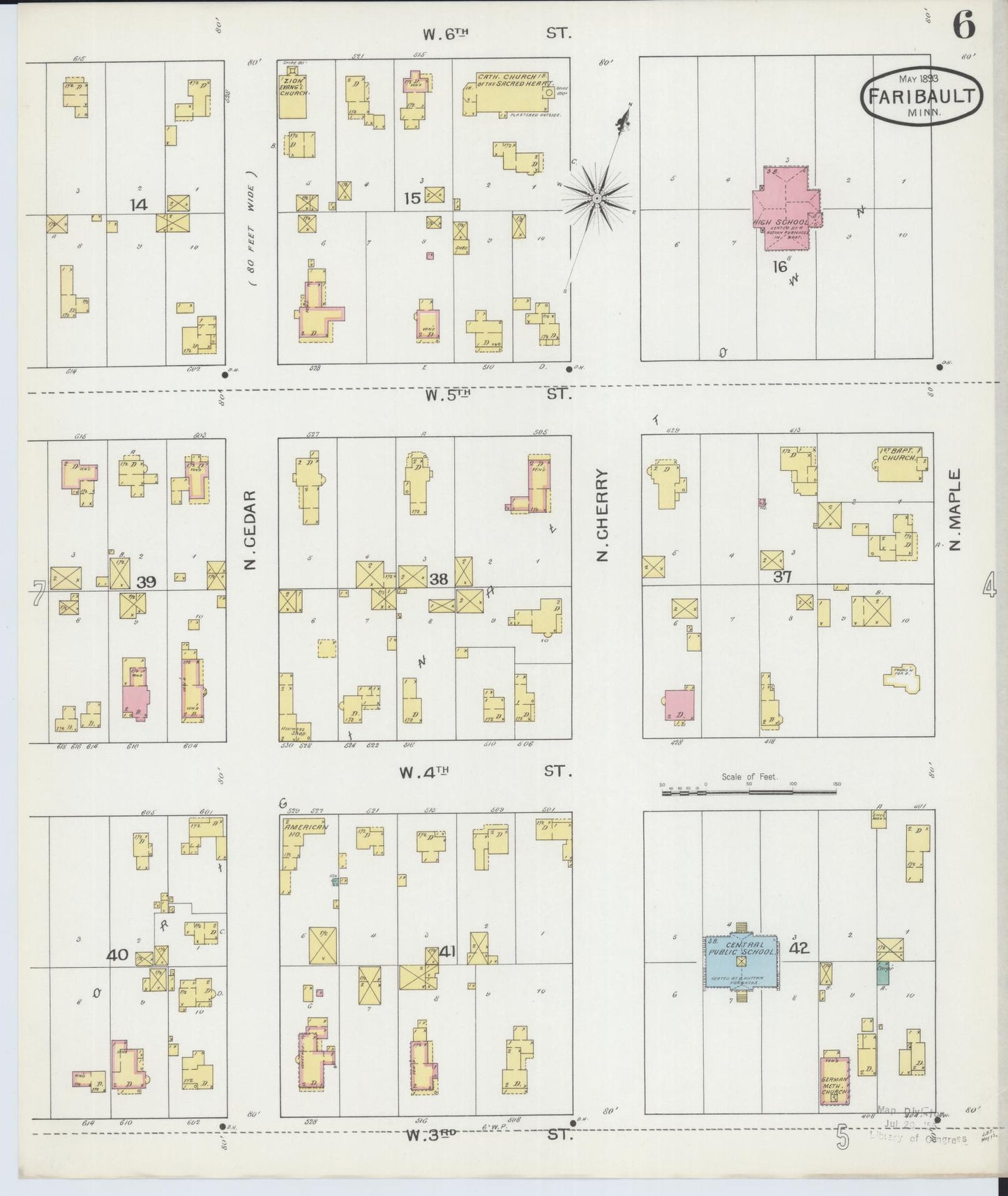 Sanborn Fire Insurance Map from Faribault, Rice County, Minnesota (1893), Sheet #0006 - Historic Sanborn Fire Insurance Map Print, vintage old map wall art, antique decor, genealogy gift, Minnesota Minnesota map
