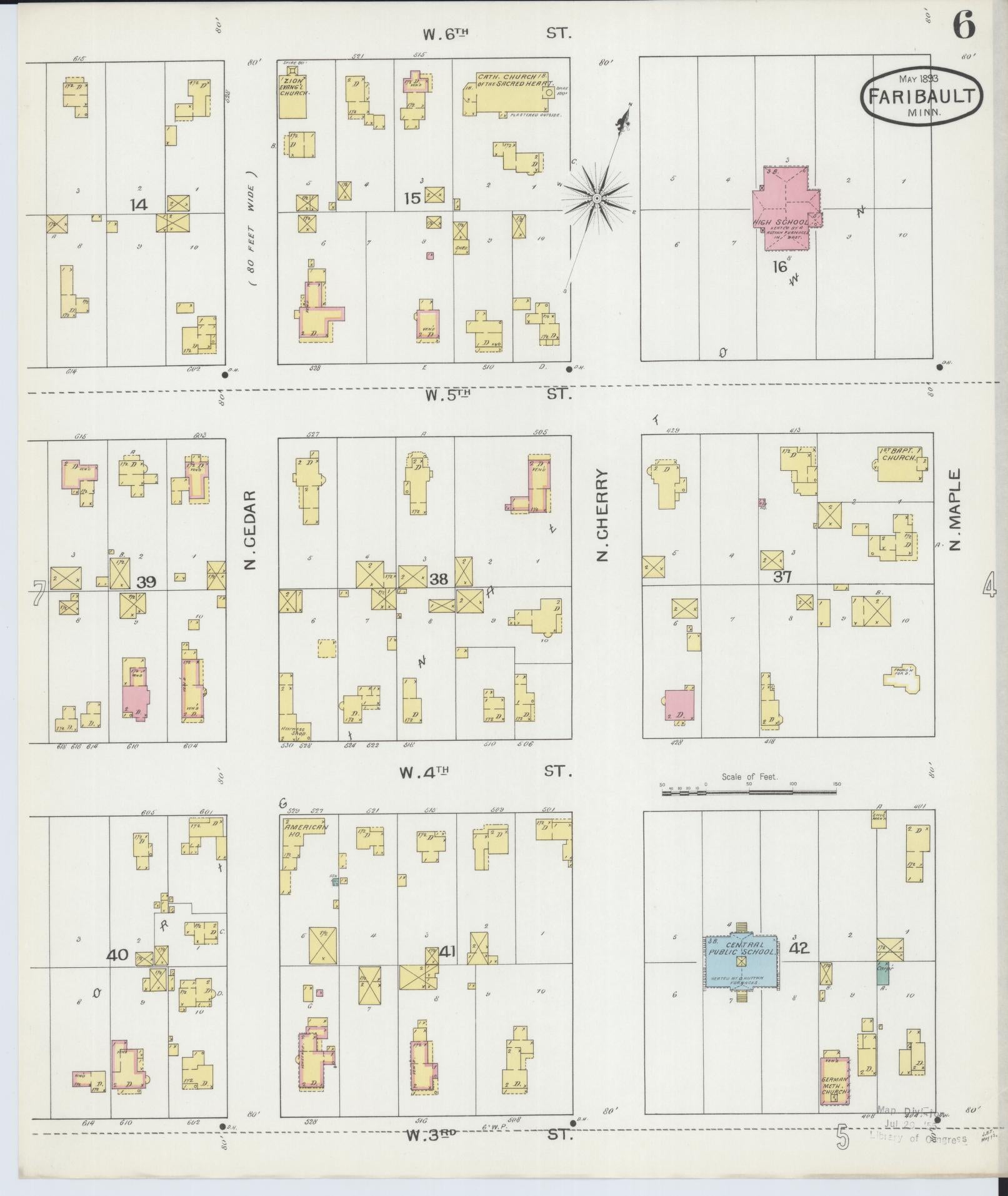 Sanborn Fire Insurance Map from Faribault, Rice County, Minnesota (1893), Sheet #0006 - Historic Sanborn Fire Insurance Map Print, vintage old map wall art, antique decor, genealogy gift, Minnesota Minnesota map
