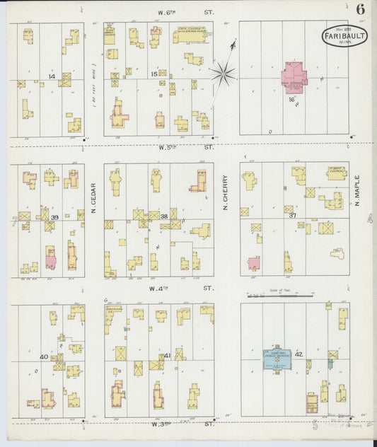 Sanborn Fire Insurance Map from Faribault, Rice County, Minnesota (1893), Sheet #0006 - Historic Sanborn Fire Insurance Map Print, vintage old map wall art, antique decor, genealogy gift, Minnesota Minnesota map