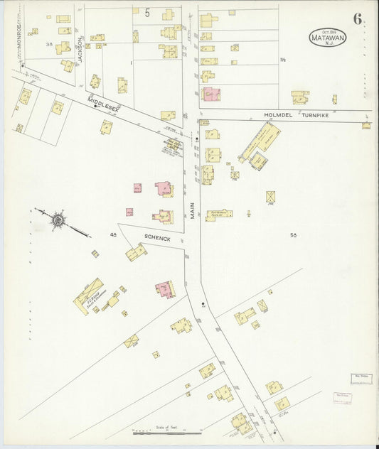 Sanborn Fire Insurance Map from Matawan, Monmouth County, New Jersey (1914), Sheet #0006 - Historic Sanborn Fire Insurance Map Print, vintage old map wall art, antique decor, genealogy gift, New Jersey New Jersey map
