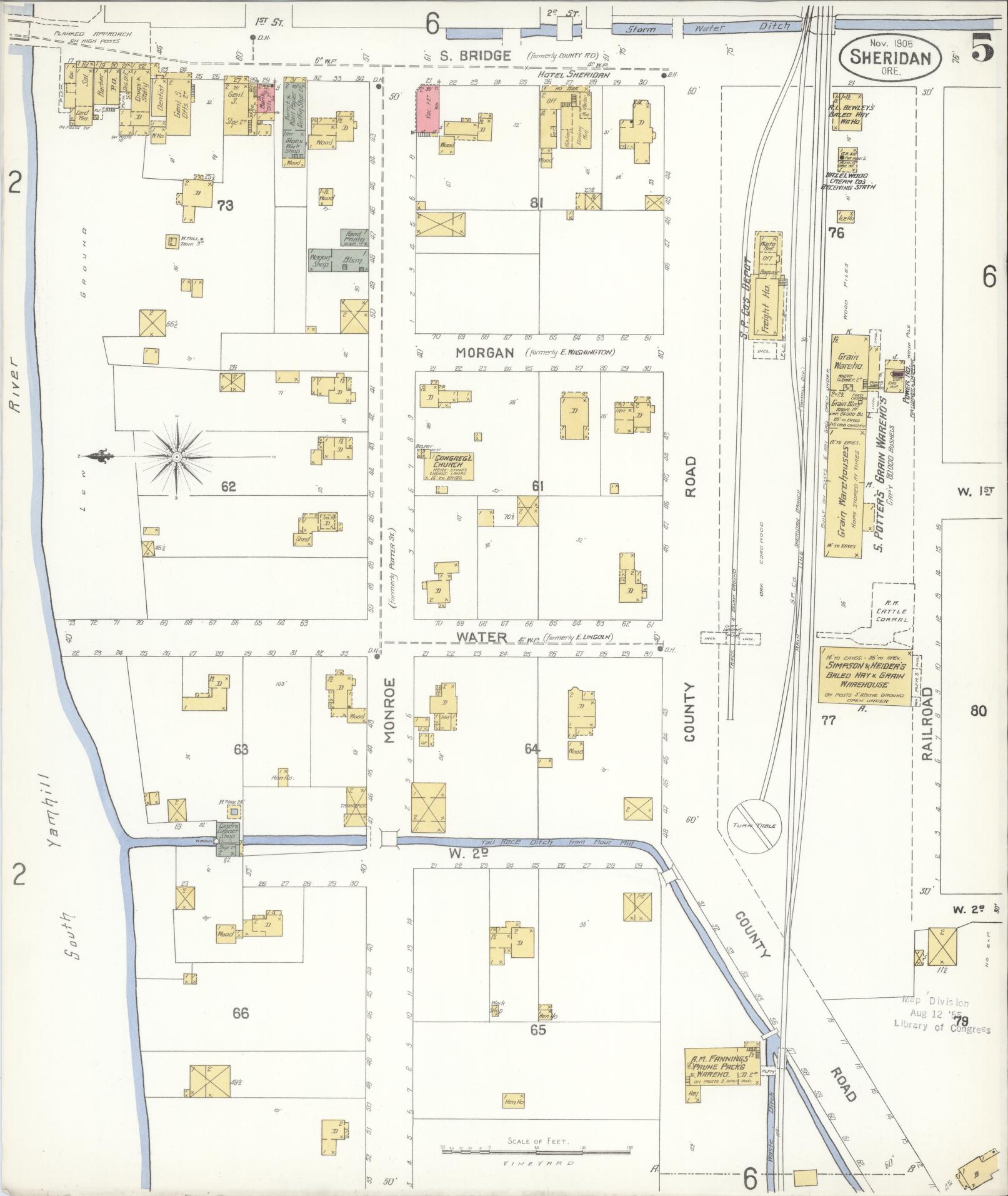 Sanborn Fire Insurance Map from Sheridan, Yamhill County, Oregon (1905), Sheet #0005 - Complete Map Set gallery image, historic Sanborn map, vintage wall art, Oregon Oregon