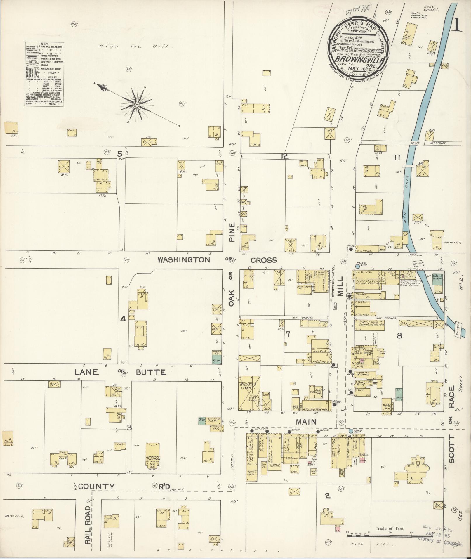 Sanborn Fire Insurance Map from Brownsville, Linn County, Oregon (1892), Sheet #0001 - Complete Map Set gallery image, historic Sanborn map, vintage wall art, Oregon Oregon