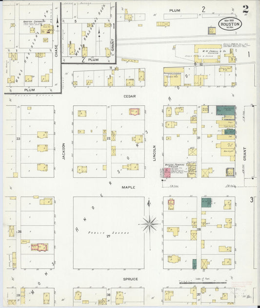 Sanborn Fire Insurance Map from Houston, Houston County, Minnesota (1909), Sheet #0002 - Historic Sanborn Fire Insurance Map Print, vintage old map wall art, antique decor, genealogy gift, Minnesota Minnesota map