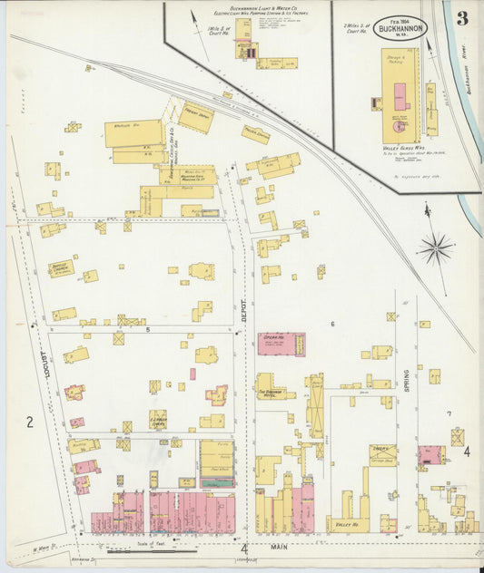 Sanborn Fire Insurance Map from Buckhannon, Upshur County, West Virginia (1904), Sheet #0003 - Historic Sanborn Fire Insurance Map Print, vintage old map wall art, antique decor, genealogy gift, West Virginia West Virginia map