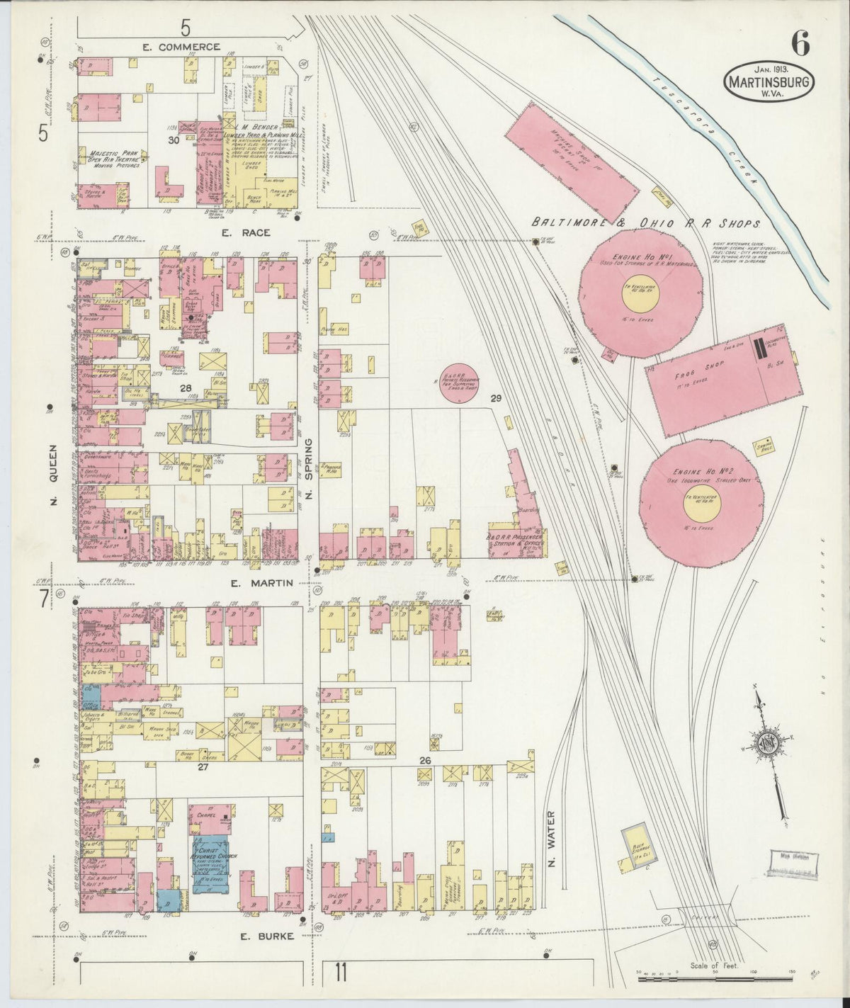 Sanborn Fire Insurance Map from Martinsburg, Berkeley County, West Virginia (1913), Sheet #0006 - Complete Map Set gallery image, historic Sanborn map, vintage wall art, West Virginia West Virginia