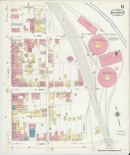 Sanborn Fire Insurance Map from Martinsburg, Berkeley County, West Virginia (1913), Sheet #0006 - Complete Map Set gallery image, historic Sanborn map, vintage wall art, West Virginia West Virginia