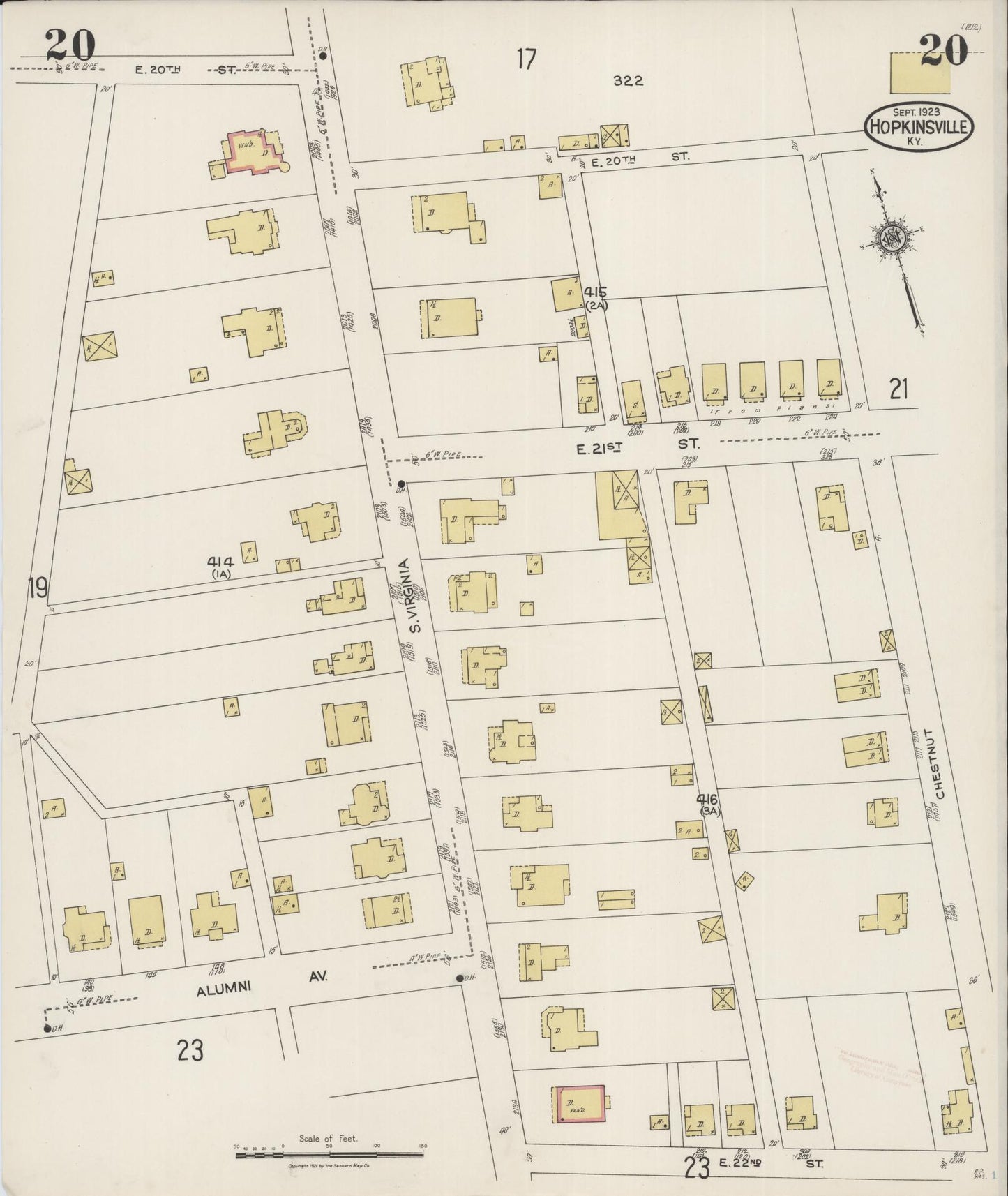 Sanborn Fire Insurance Map from Hopkinsville, Christian County, Kentucky (1923), Sheet #0020 - Complete Map Set gallery image, historic Sanborn map, vintage wall art, Kentucky Kentucky