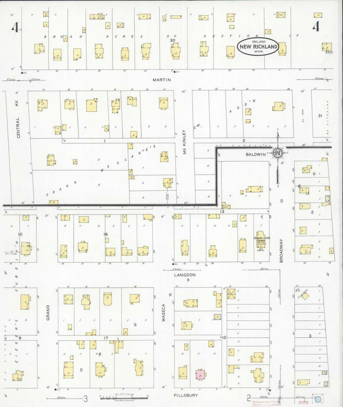 Sanborn Fire Insurance Map from New Richland, Waseca County, Minnesota (1930), Sheet #0004 - Historic Sanborn Fire Insurance Map Print, vintage old map wall art, antique decor, genealogy gift, Minnesota Minnesota map