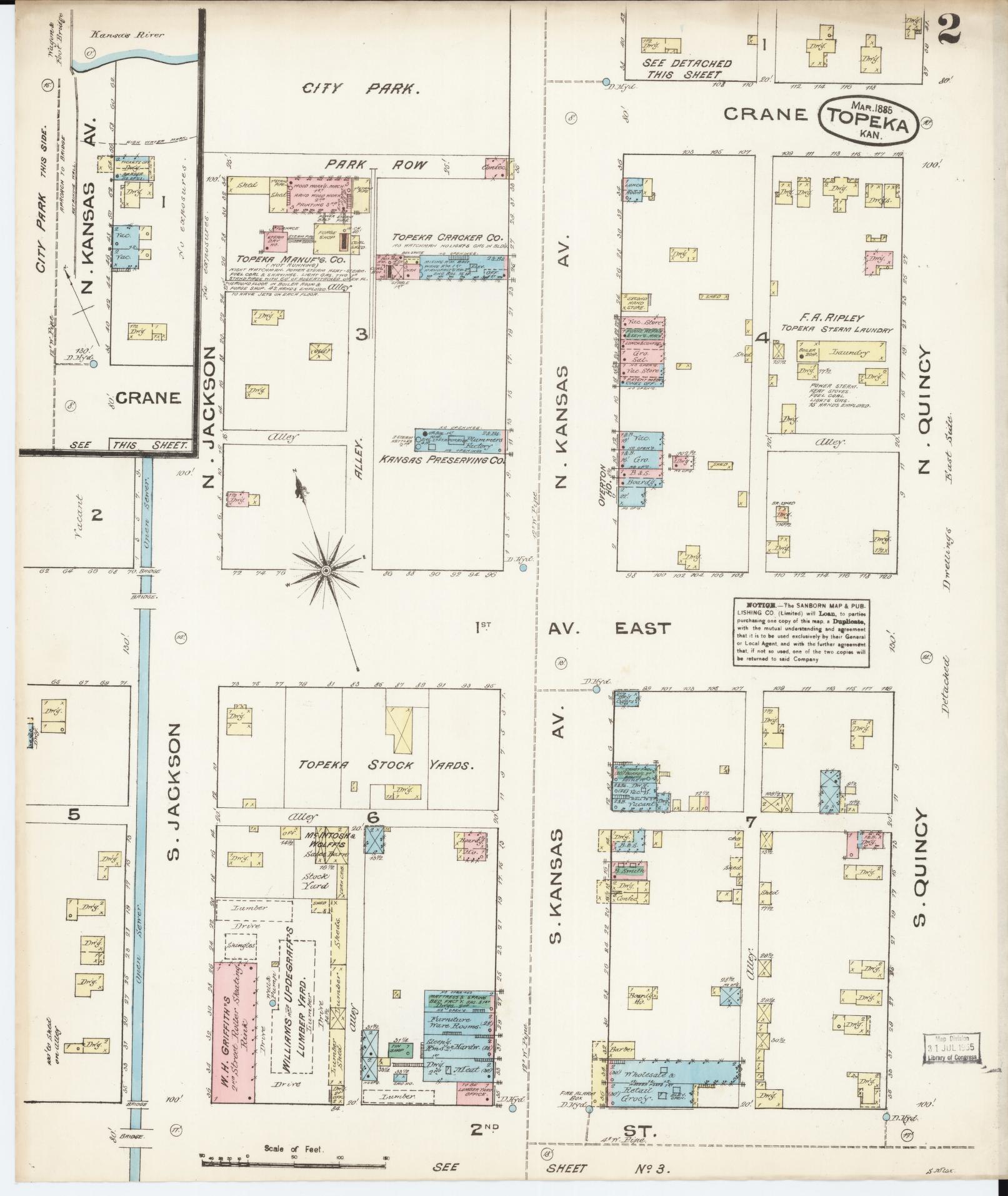 Sanborn Fire Insurance Map from Topeka, Shawnee County, Kansas (1885), Sheet #0002 - Complete Map Set gallery image, historic Sanborn map, vintage wall art, Kansas Kansas