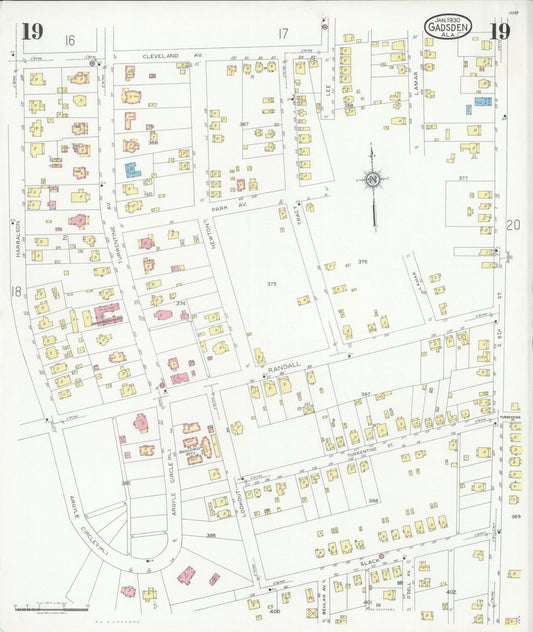 Sanborn Fire Insurance Map from Gadsden, Etowah County, Alabama (1930), Sheet #0019 - Historic Sanborn Fire Insurance Map Print, vintage old map wall art, antique decor, genealogy gift, Alabama Alabama map