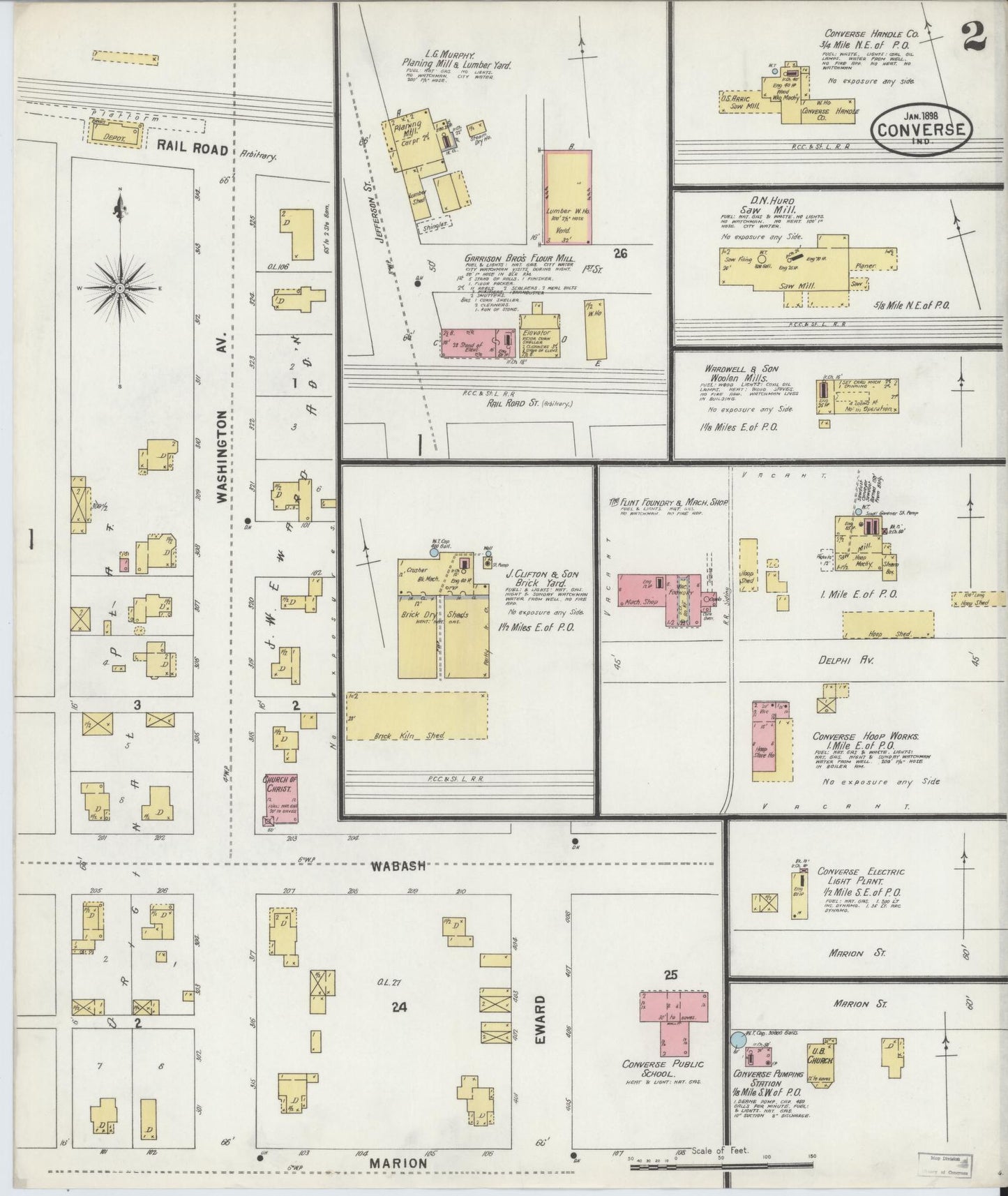 Sanborn Fire Insurance Map from Converse, Miami County, Indiana (1898), Sheet #0002 - Complete Map Set gallery image, historic Sanborn map, vintage wall art, Indiana Indiana