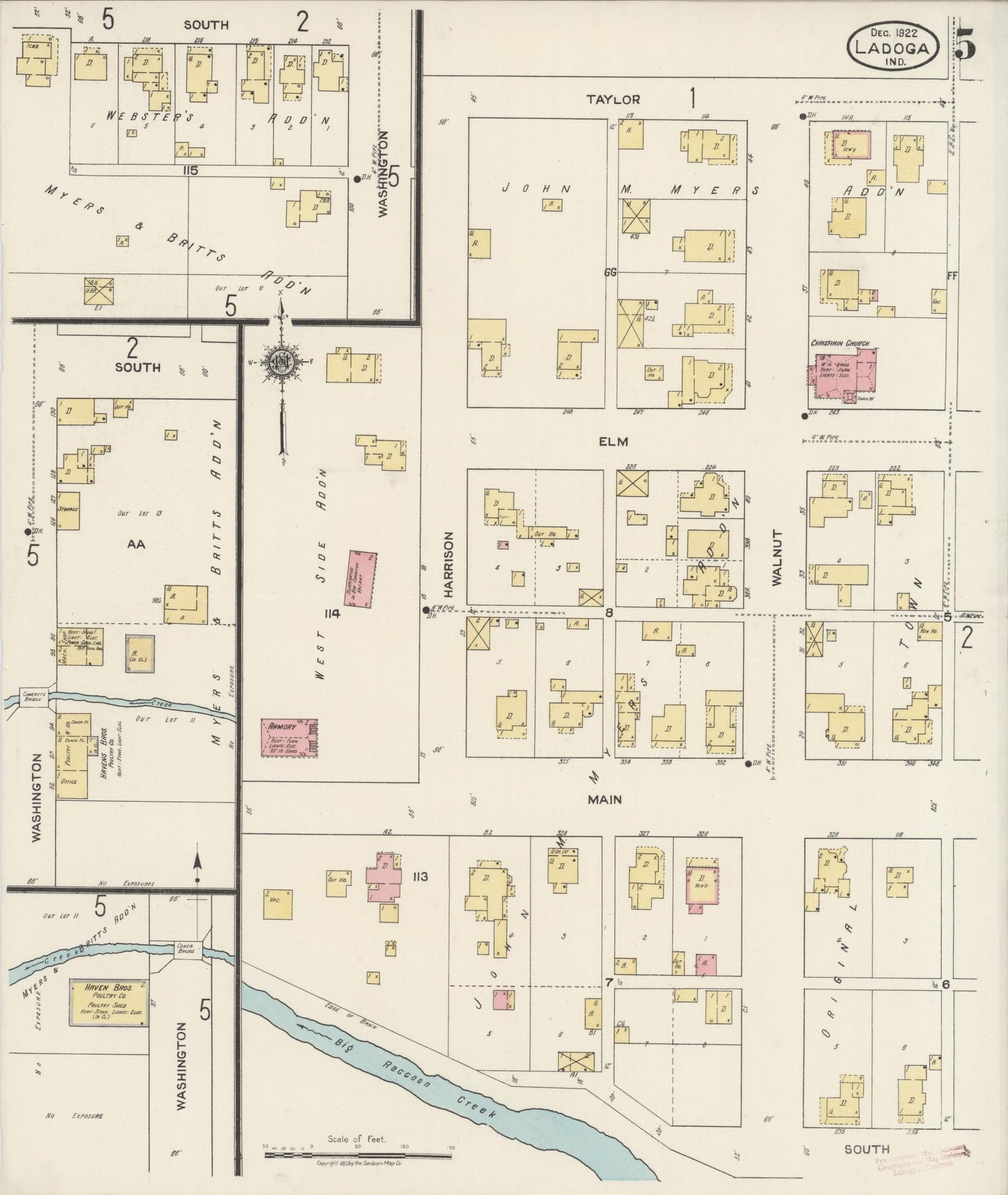Sanborn Fire Insurance Map from Ladoga, Montgomery County, Indiana (1922), Sheet #0005 - Complete Map Set gallery image, historic Sanborn map, vintage wall art, Indiana Indiana