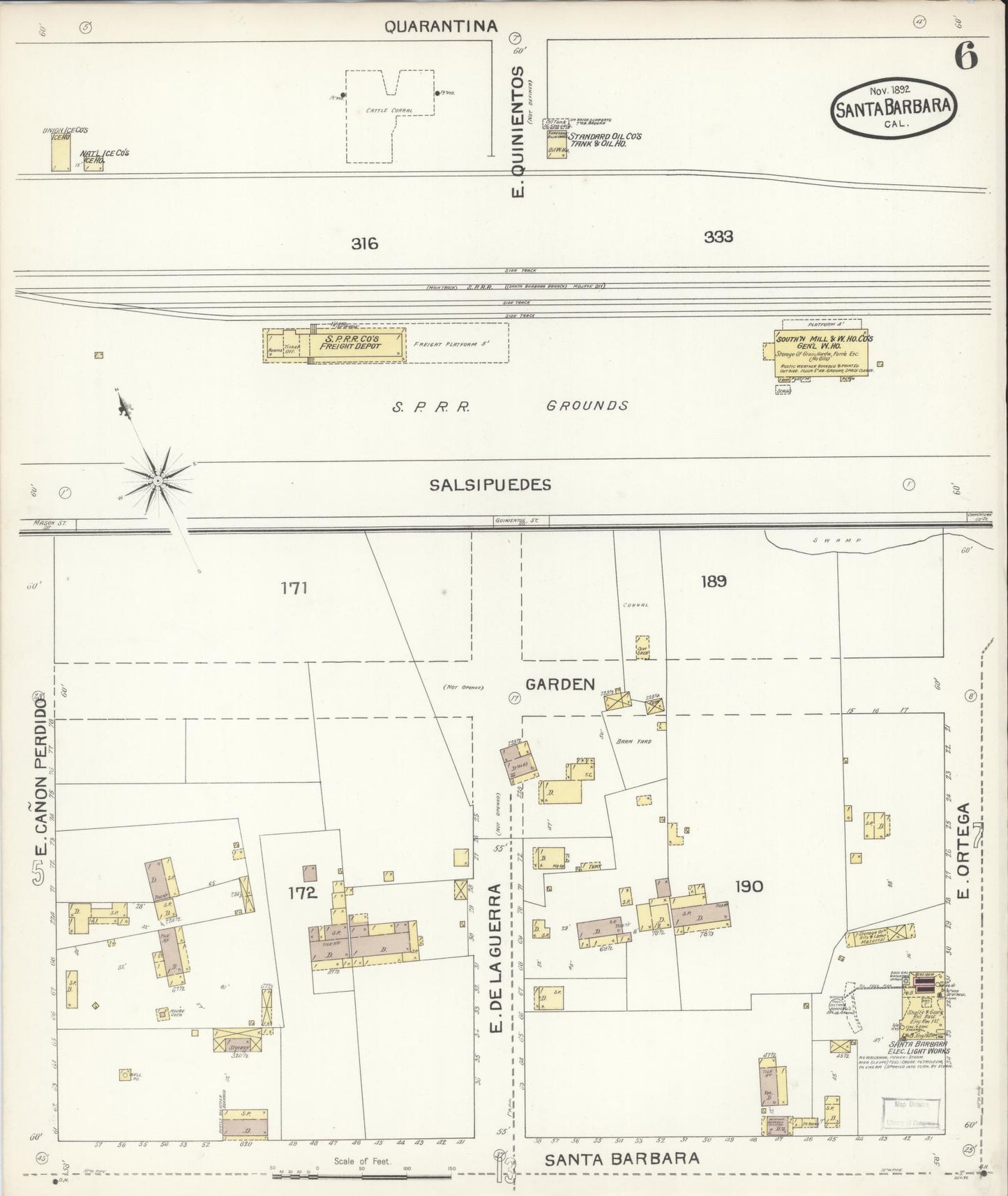 Sanborn Fire Insurance Map from Santa Barbara, Santa Barbara County, California (1892), Sheet #0006 - Complete Map Set gallery image, historic Sanborn map, vintage wall art, California California