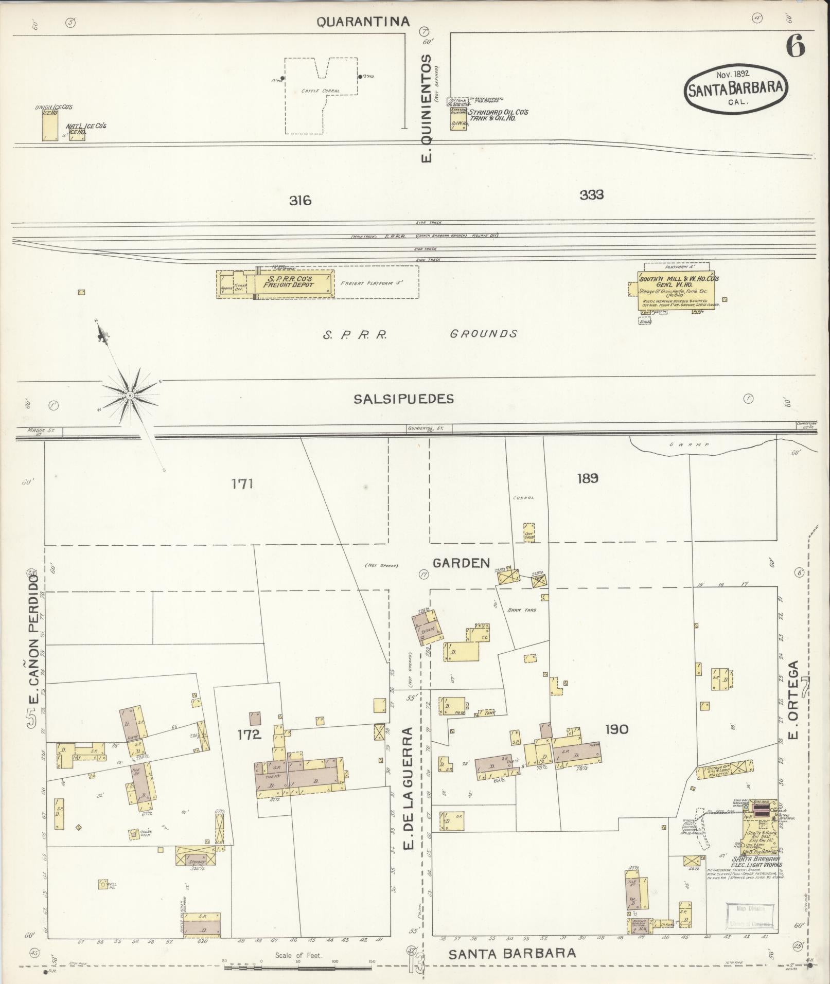 Sanborn Fire Insurance Map from Santa Barbara, Santa Barbara County, California (1892), Sheet #0006 - Complete Map Set gallery image, historic Sanborn map, vintage wall art, California California