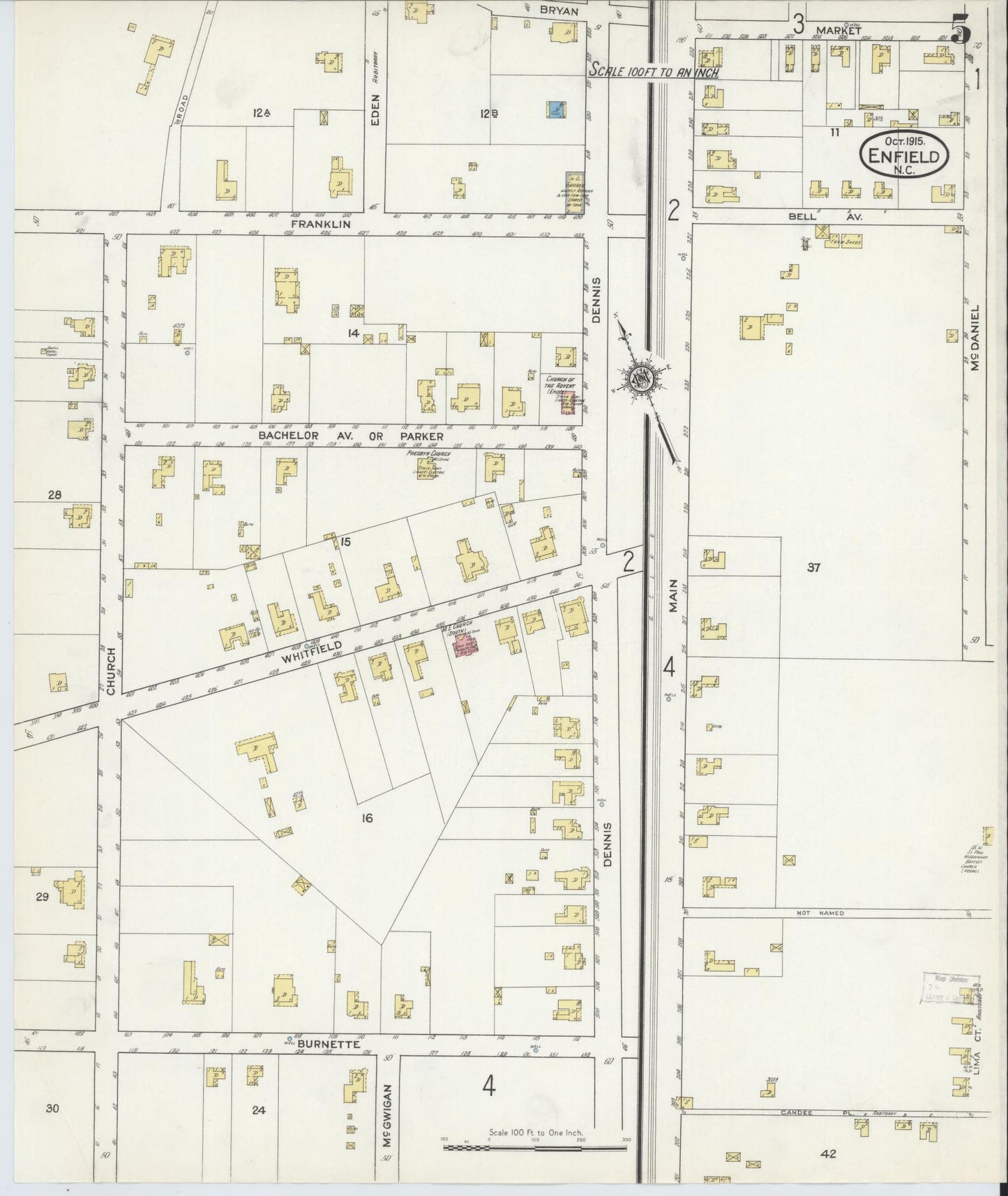 Sanborn Fire Insurance Map from Enfield, Halifax County, North Carolina (1915), Sheet #0005 - Complete Map Set gallery image, historic Sanborn map, vintage wall art, North Carolina North Carolina