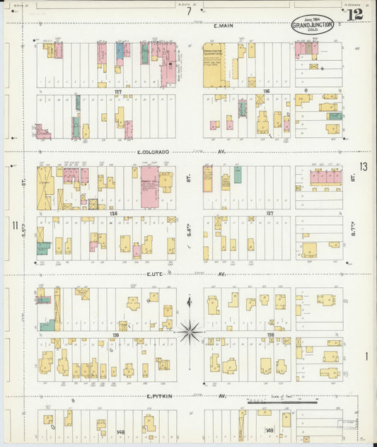 Sanborn Fire Insurance Map from Grand Junction, Mesa County, Colorado (1904), Sheet #0012 - Historic Sanborn Fire Insurance Map Print, vintage old map wall art, antique decor, genealogy gift, Colorado Colorado map