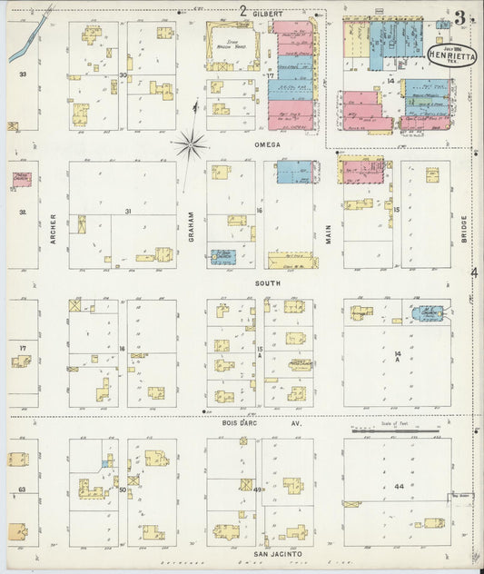Sanborn Fire Insurance Map from Henrietta, Clay County, Texas (1896), Sheet #0003 - Historic Sanborn Fire Insurance Map Print, vintage old map wall art, antique decor, genealogy gift, Texas Texas map