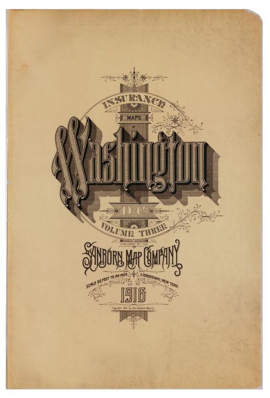 Sanborn Fire Insurance Map from Washington, District of Columbia, District of Columbia (1916), Sheet #0001 - Historic Sanborn Fire Insurance Map Print, vintage old map wall art, antique decor, genealogy gift, Maryland Maryland map