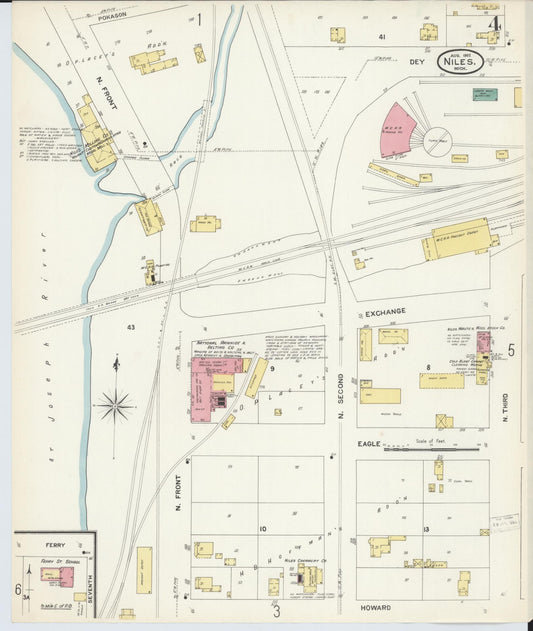 Sanborn Fire Insurance Map from Niles, Berrien County, Michigan (1907), Sheet #0004 - Historic Sanborn Fire Insurance Map Print, vintage old map wall art, antique decor, genealogy gift, Michigan Michigan map