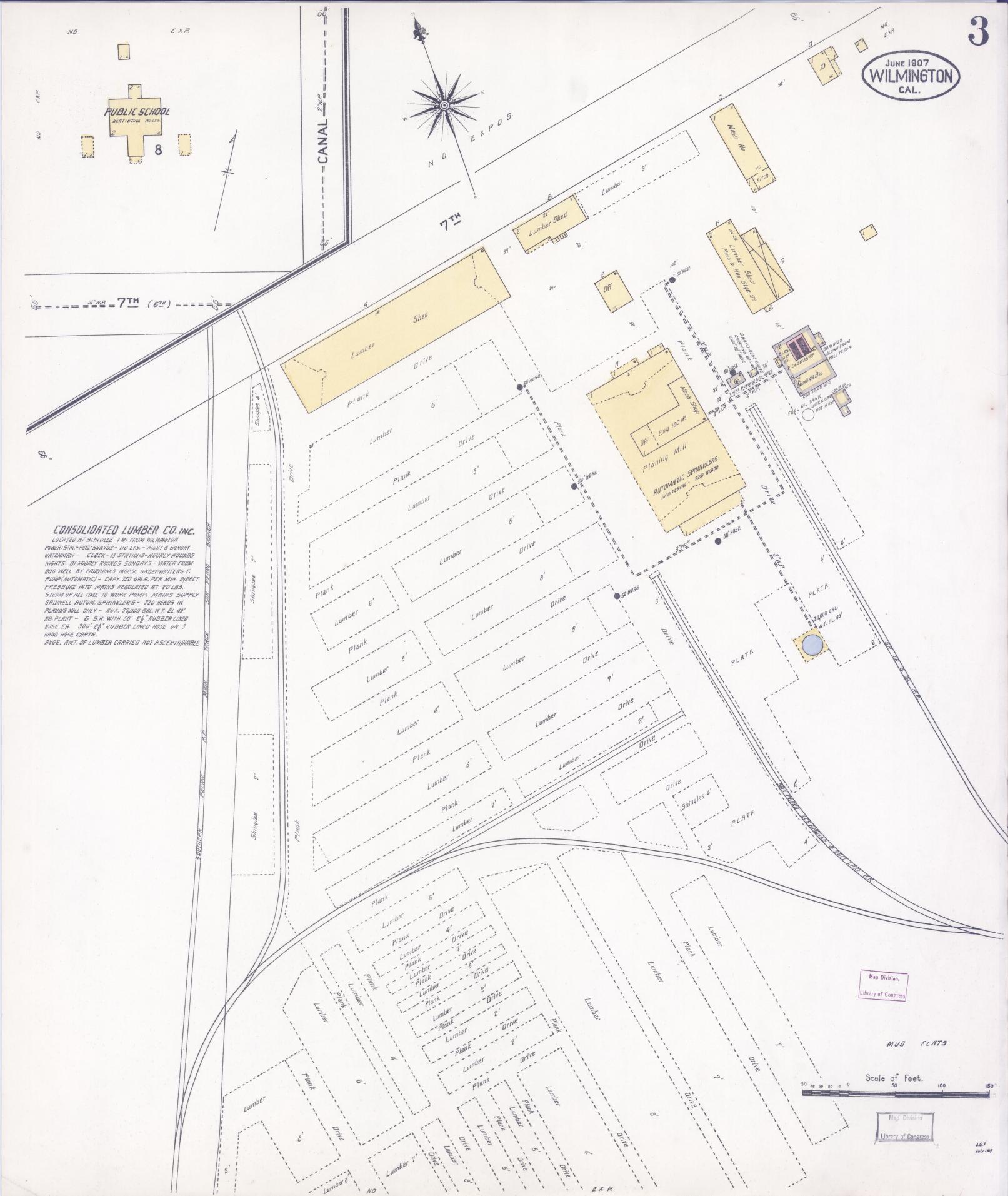 Sanborn Fire Insurance Map from Wilmington, Los Angeles County, California (1907), Sheet #0003 - Complete Map Set gallery image, historic Sanborn map, vintage wall art, California California