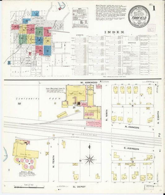 Sanborn Fire Insurance Map from Fairfield, Jefferson County, Iowa (1907), Sheet #0001 - Historic Sanborn Fire Insurance Map Print