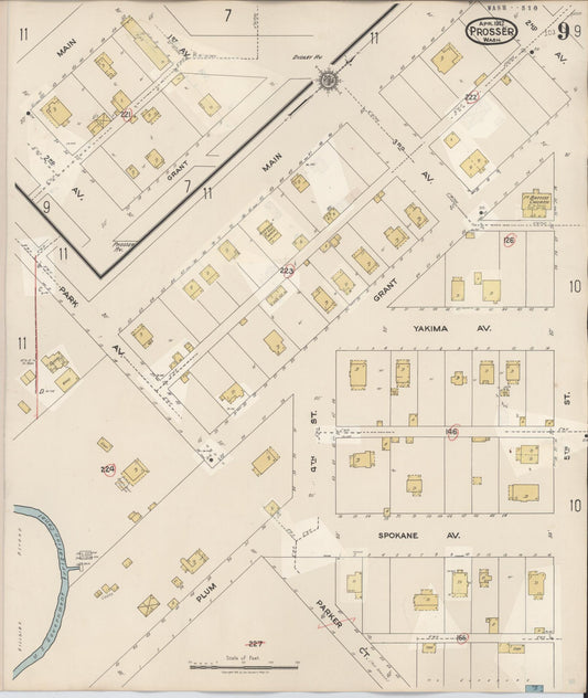 Sanborn Fire Insurance Map from Prosser, Benton County, Washington (1944), Sheet #0009 - Historic Sanborn Fire Insurance Map Print, vintage old map wall art, antique decor, genealogy gift, Washington Washington map