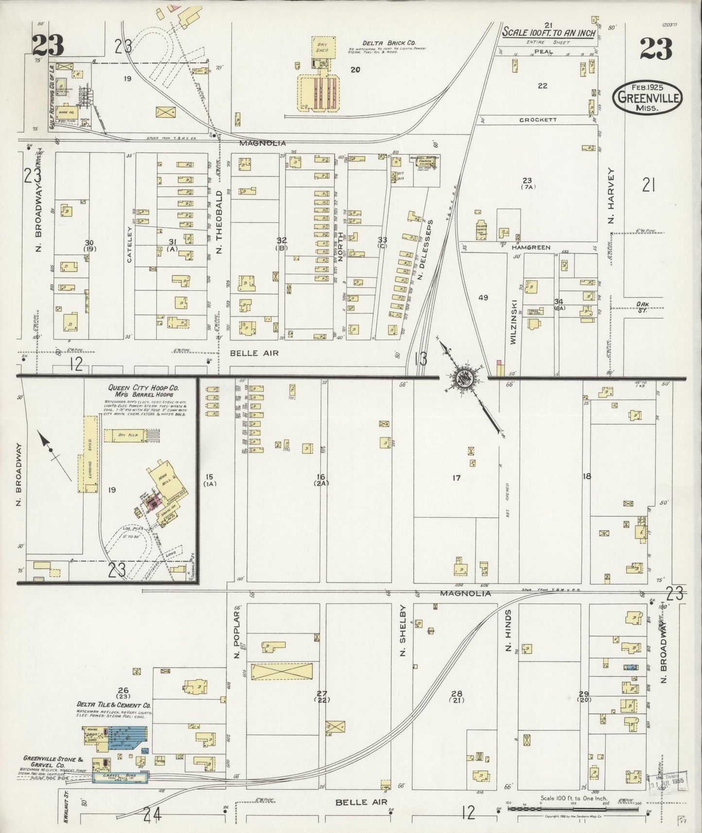 Sanborn Fire Insurance Map from Greenville, Washington County, Mississippi (1925), Sheet #0023 - Historic Sanborn Fire Insurance Map Print, vintage old map wall art, antique decor, genealogy gift, Mississippi Mississippi map