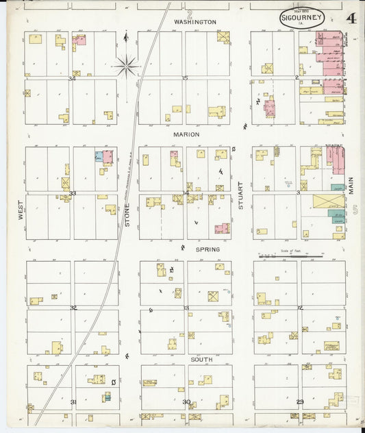 Sanborn Fire Insurance Map from Sigourney, Kiokuk County, Iowa (1893), Sheet #0004 - Historic Sanborn Fire Insurance Map Print, vintage old map wall art