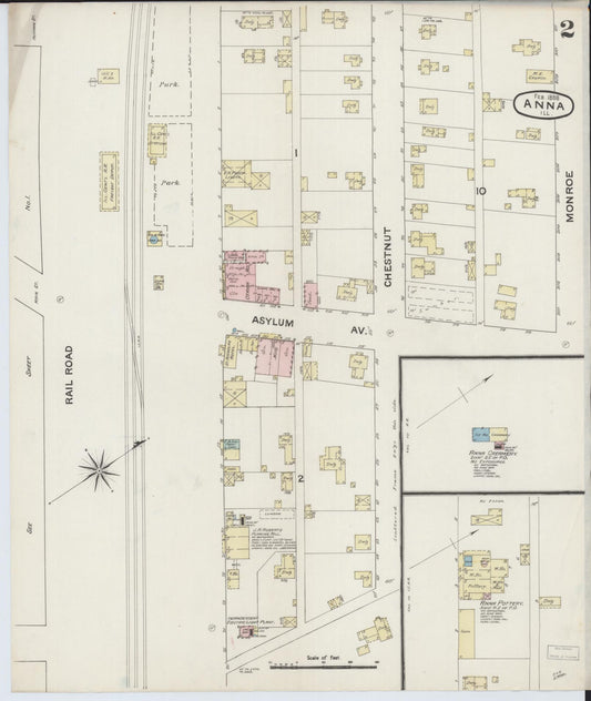Sanborn Fire Insurance Map from Anna, Union County, Illinois (1888), Sheet #0002 - Historic Sanborn Fire Insurance Map Print, vintage old map wall art, antique decor, genealogy gift, Illinois Illinois map