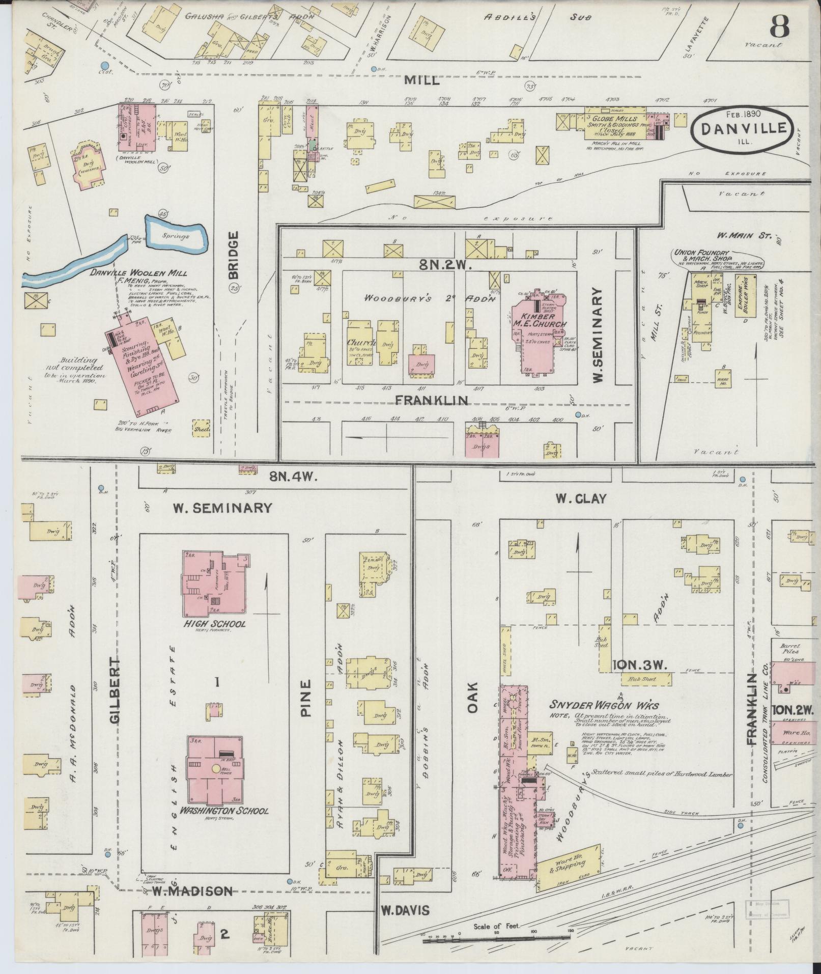 Sanborn Fire Insurance Map from Danville, Vermilion County, Illinois (1890), Sheet #0008 - Historic Sanborn Fire Insurance Map Print, vintage old map wall art, antique decor, genealogy gift, Illinois Illinois map