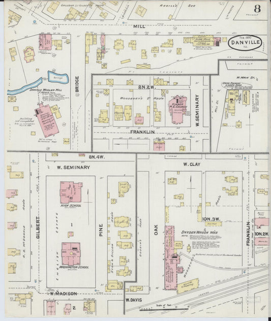 Sanborn Fire Insurance Map from Danville, Vermilion County, Illinois (1890), Sheet #0008 - Historic Sanborn Fire Insurance Map Print, vintage old map wall art, antique decor, genealogy gift, Illinois Illinois map