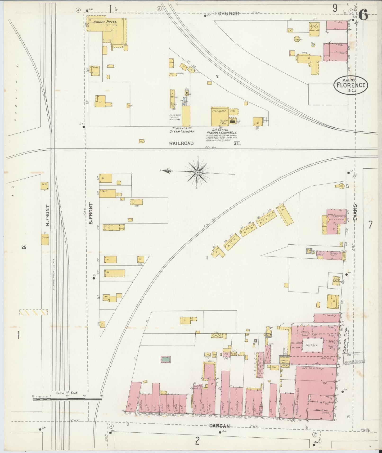 Sanborn Fire Insurance Map from Florence, Florence County, South Carolina (1903), Sheet #0006 - Complete Map Set gallery image, historic Sanborn map, vintage wall art, South Carolina South Carolina