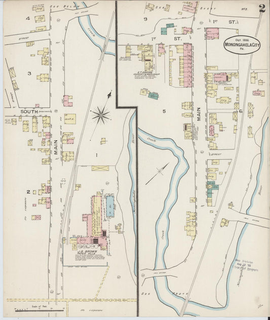 Sanborn Fire Insurance Map from Monongahela City, Washington County, Pennsylvania (1886), Sheet #0002 - Historic Sanborn Fire Insurance Map Print, vintage old map wall art, antique decor, genealogy gift, Pennsylvania Pennsylvania map