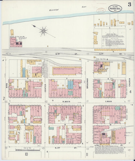 Sanborn Fire Insurance Map from Hannibal, Marion County, Missouri (1899), Sheet #0003 - Historic Sanborn Fire Insurance Map Print, vintage old map wall art, antique decor, genealogy gift, Missouri Missouri map