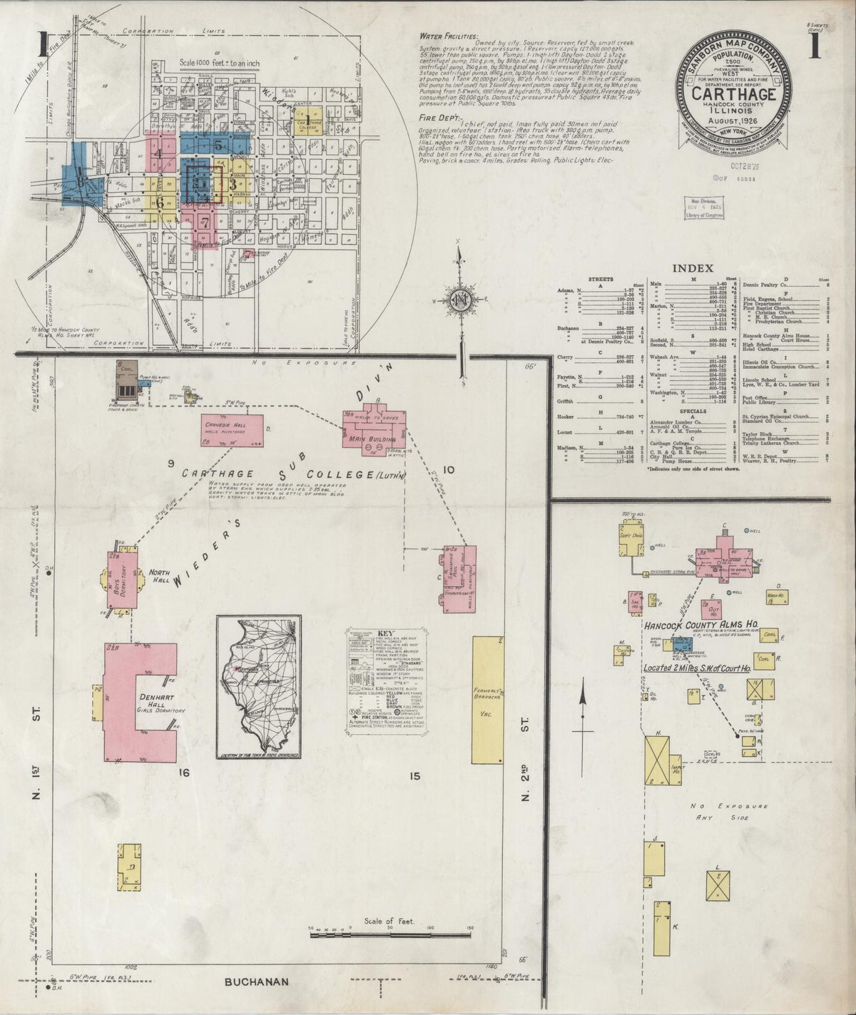 Sanborn Fire Insurance Map from Carthage, Hancock County, Illinois (1926), Sheet #0001 - Complete Map Set gallery image, historic Sanborn map, vintage wall art, Illinois Illinois