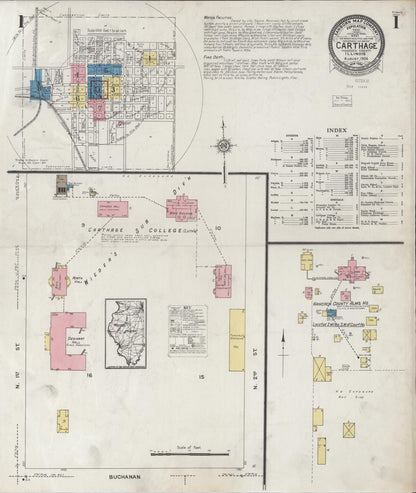 Sanborn Fire Insurance Map from Carthage, Hancock County, Illinois (1926), Sheet #0001 - Complete Map Set gallery image, historic Sanborn map, vintage wall art, Illinois Illinois