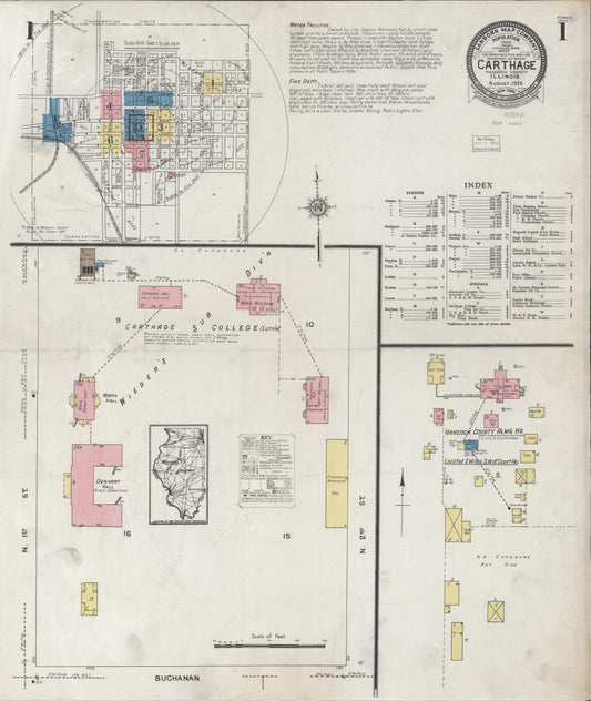 Sanborn Fire Insurance Map from Carthage, Hancock County, Illinois (1926), Sheet #0001 - Complete Map Set gallery image, historic Sanborn map, vintage wall art, Illinois Illinois
