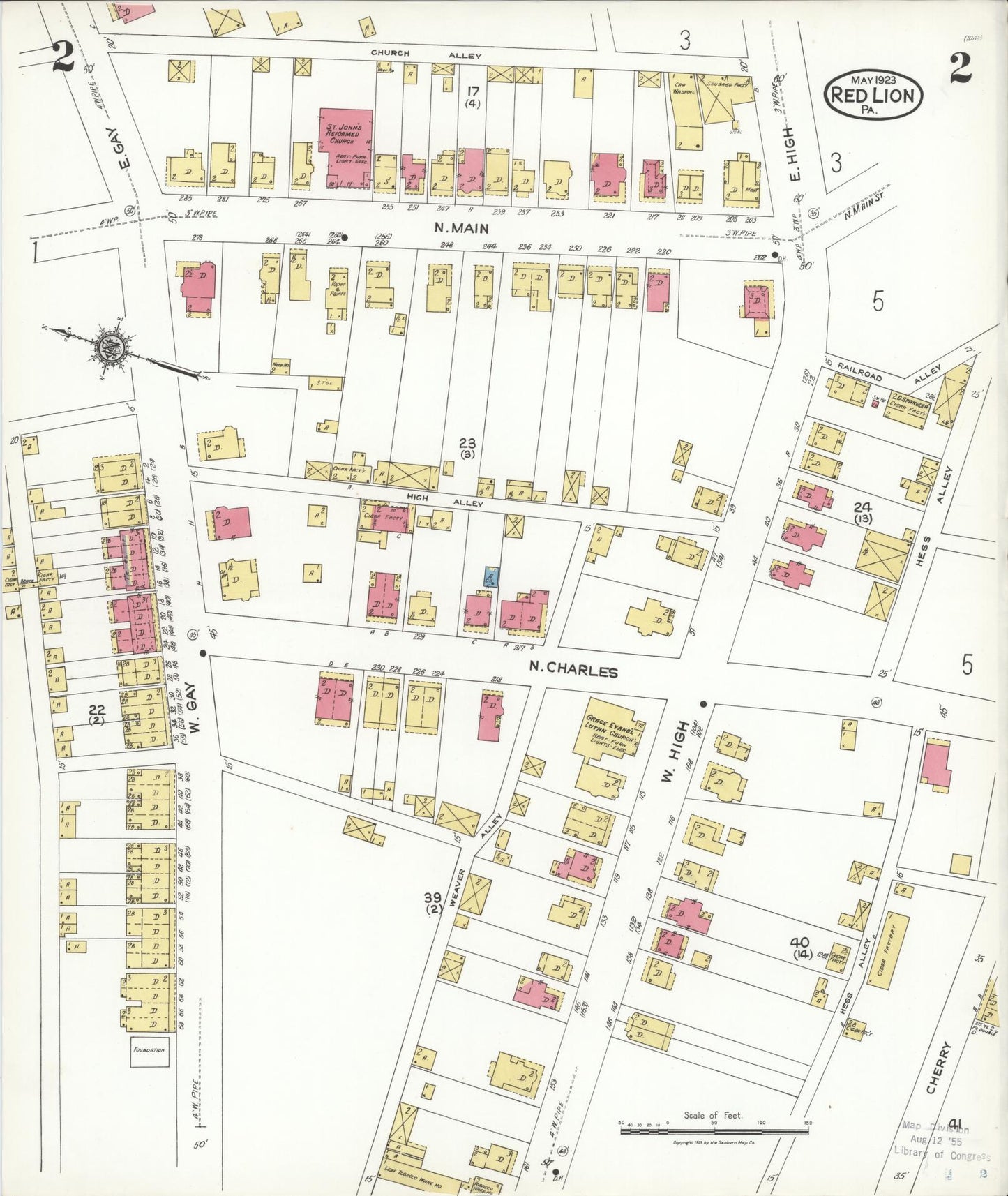 Sanborn Fire Insurance Map from Red Lion, York County, Pennsylvania (1923), Sheet #0002 - Complete Map Set gallery image, historic Sanborn map, vintage wall art, Pennsylvania Pennsylvania