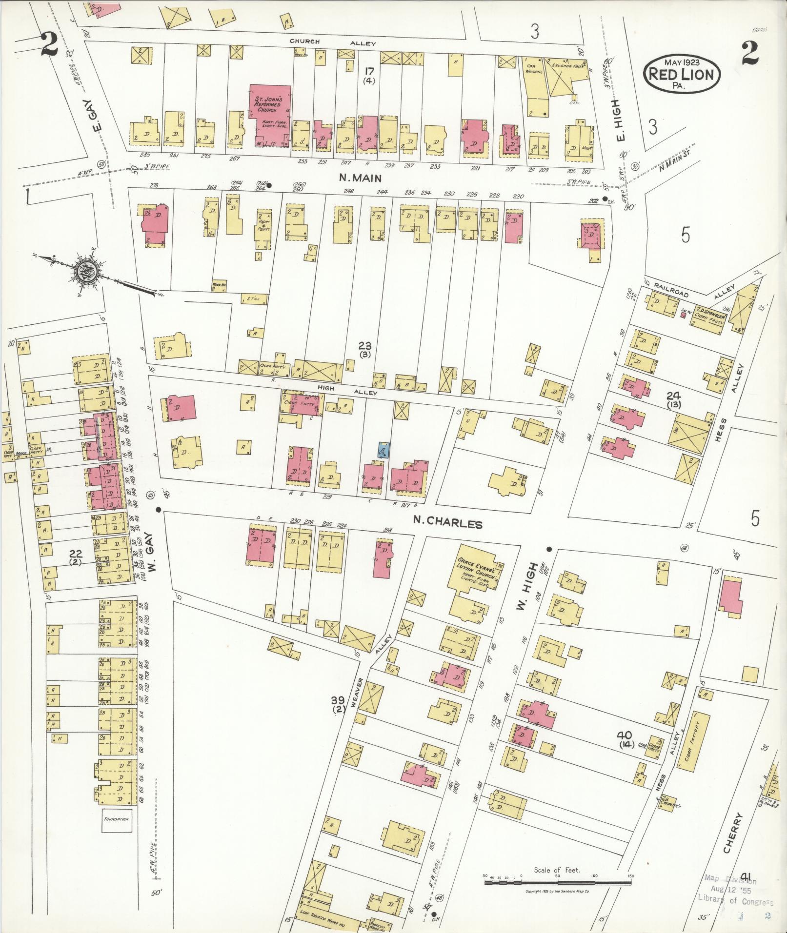 Sanborn Fire Insurance Map from Red Lion, York County, Pennsylvania (1923), Sheet #0002 - Complete Map Set gallery image, historic Sanborn map, vintage wall art, Pennsylvania Pennsylvania