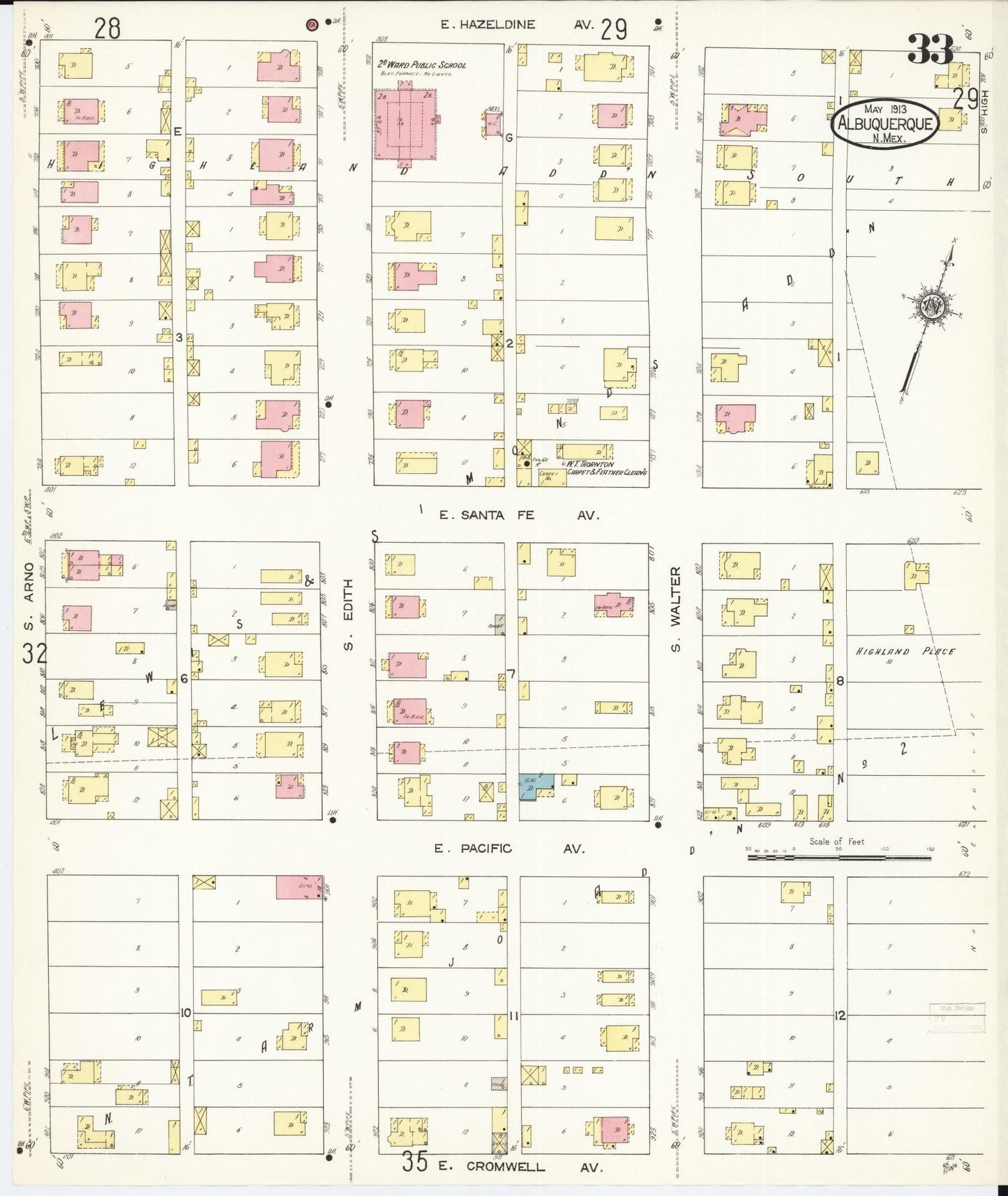 Sanborn Fire Insurance Map from Albuquerque, Bernalillo County, New Mexico (1913), Sheet #0033 - Historic Sanborn Fire Insurance Map Print, vintage old map wall art, antique decor, genealogy gift, New Mexico New Mexico map