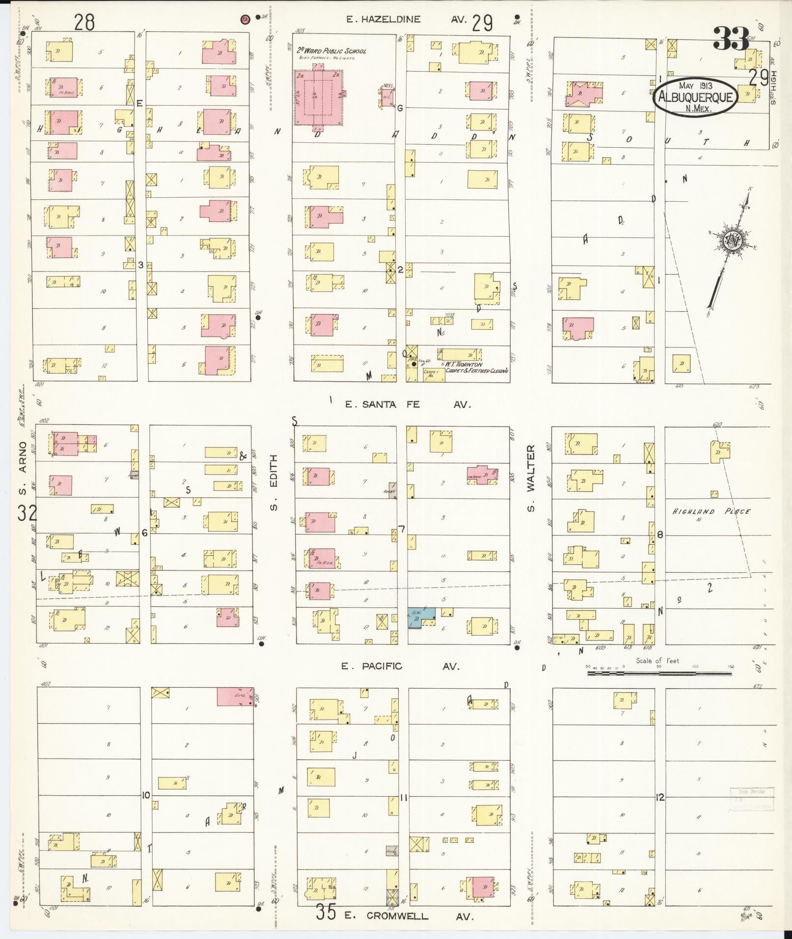 Sanborn Fire Insurance Map from Albuquerque, Bernalillo County, New Mexico (1913), Sheet #0033 - Historic Sanborn Fire Insurance Map Print, vintage old map wall art, antique decor, genealogy gift, New Mexico New Mexico map