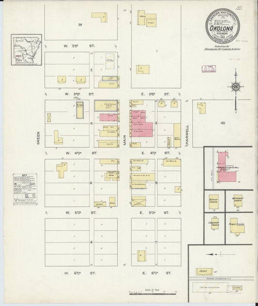 Sanborn Fire Insurance Map from Okolona, Clark County, Arkansas (1913), Sheet #0001 - Historic Sanborn Fire Insurance Map Print, vintage old map wall art, antique decor, genealogy gift, Arkansas Arkansas map