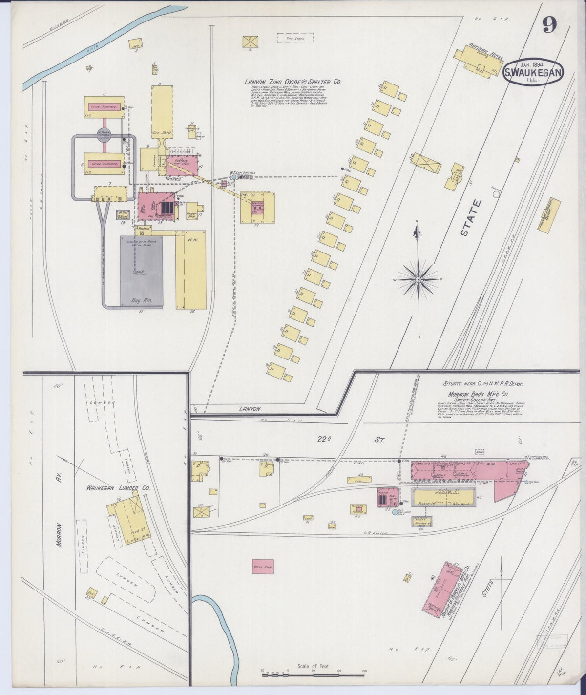 Sanborn Fire Insurance Map from Waukegan, Lake County, Illinois (1894), Sheet #0009 - Historic Sanborn Fire Insurance Map Print, vintage old map wall art, antique decor, genealogy gift, Illinois Illinois map